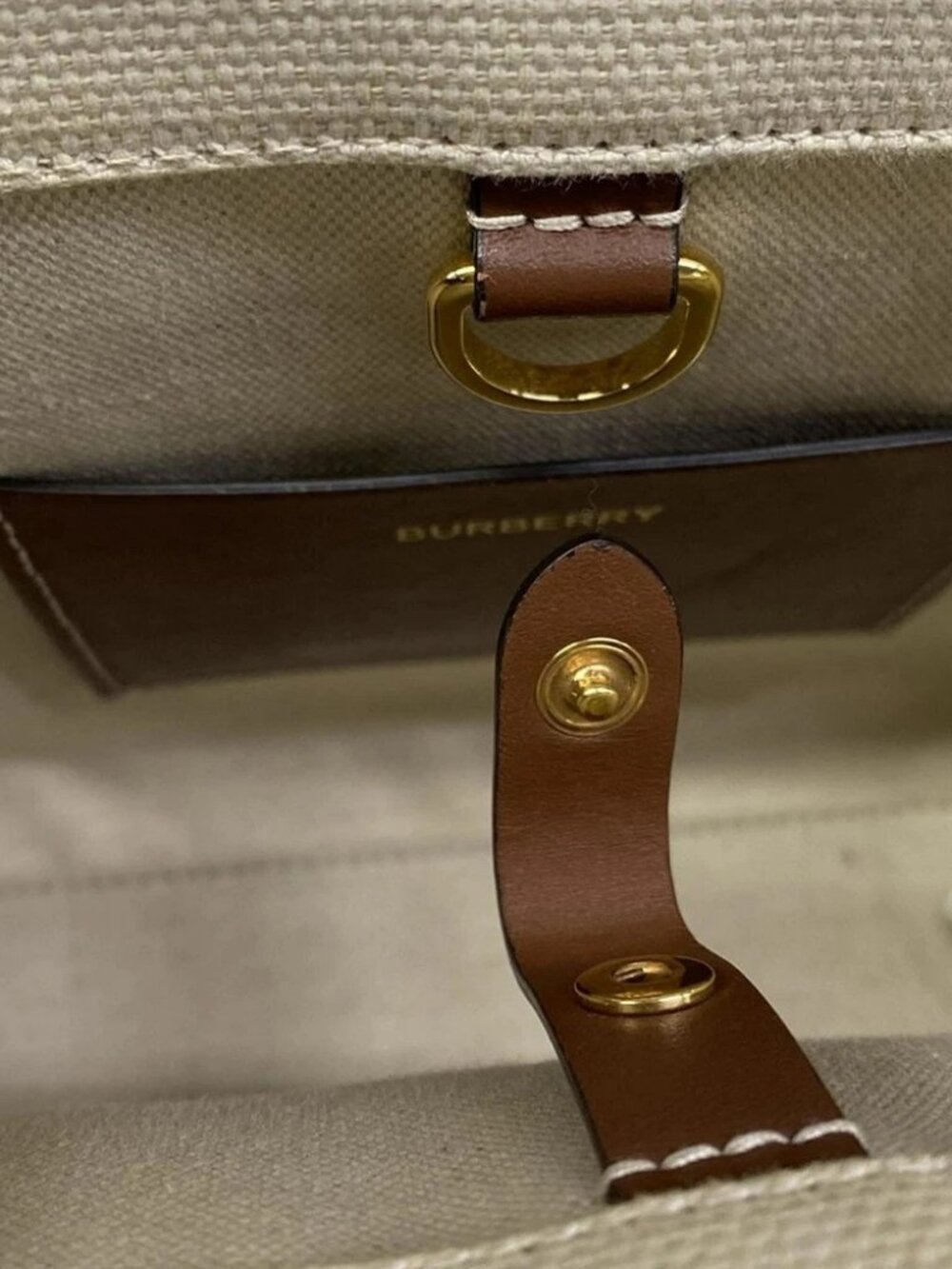 Burberry Mini Fraya Tote 8044143 Cream Brown Canvas Leather Shoulder Bag - Picture 14 of 14